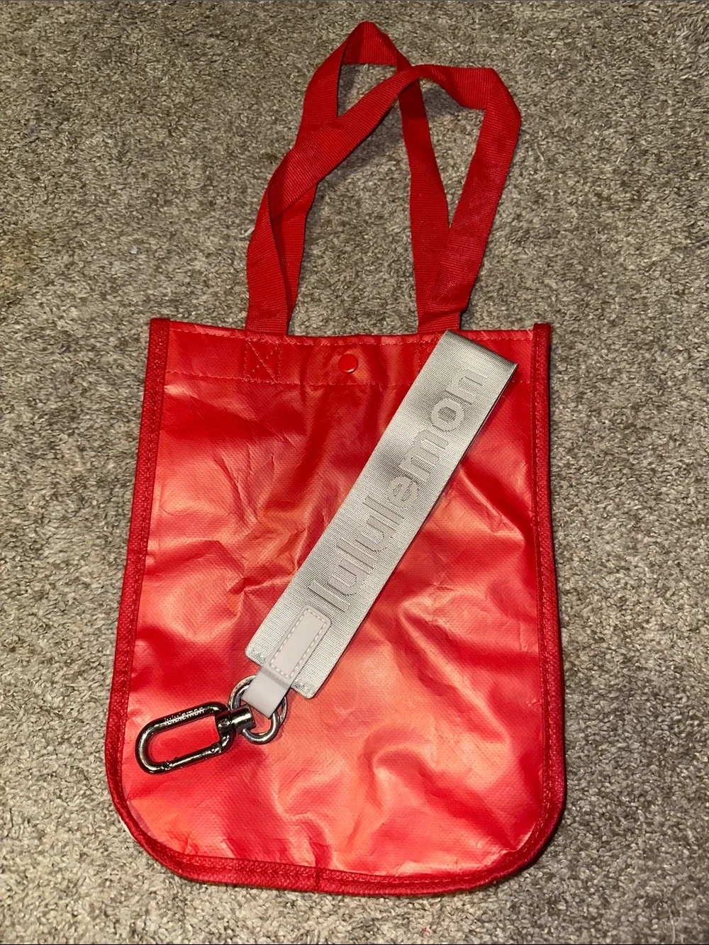 lululemon athletica Red Tote with Silver Branded Strap Holder
